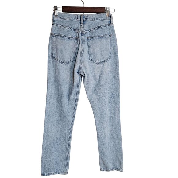 Agolde Riley High Rise Straight Crop Jeans Womens 23 Light Wash Distressed 100% - Picture 3 of 16